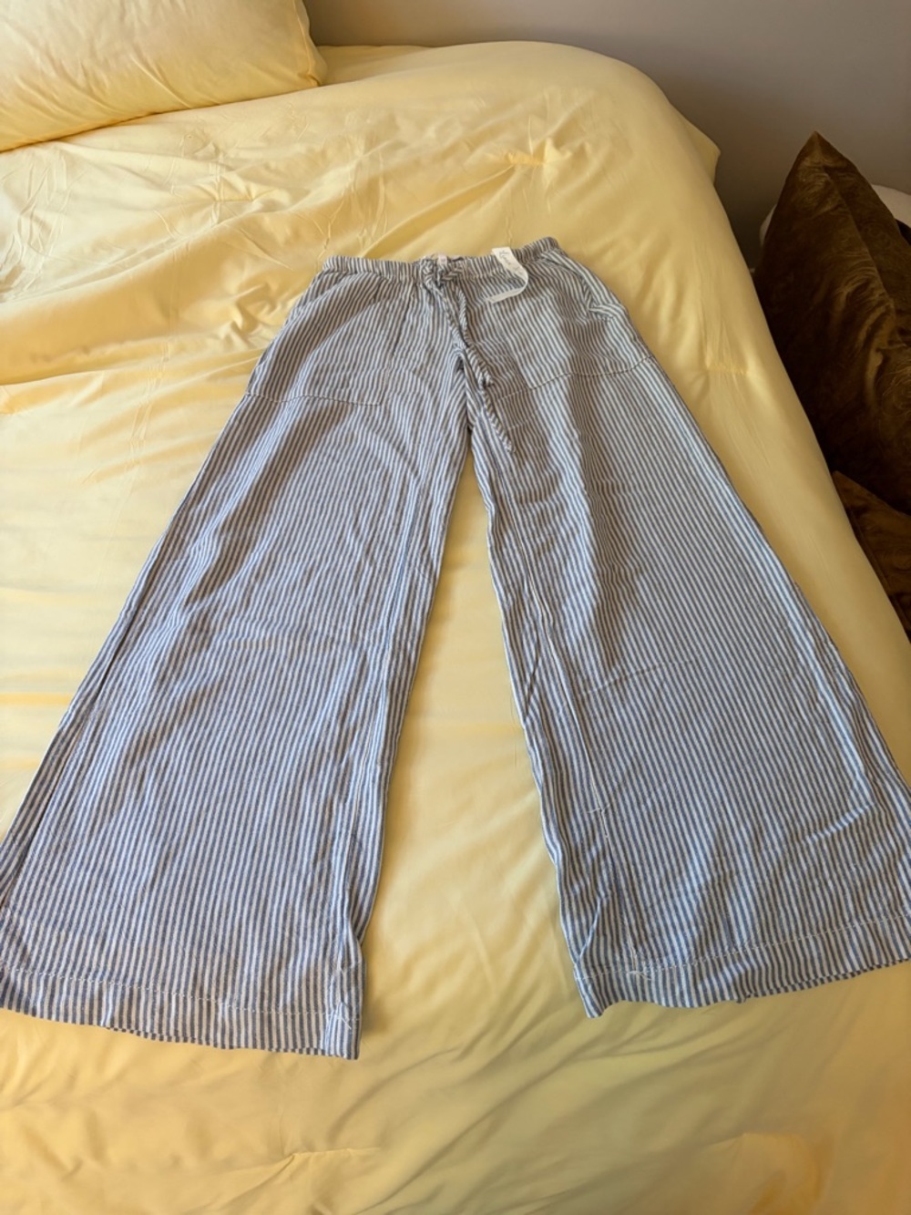 Daydreamer Blue & White Striped Linen-Blend Pants